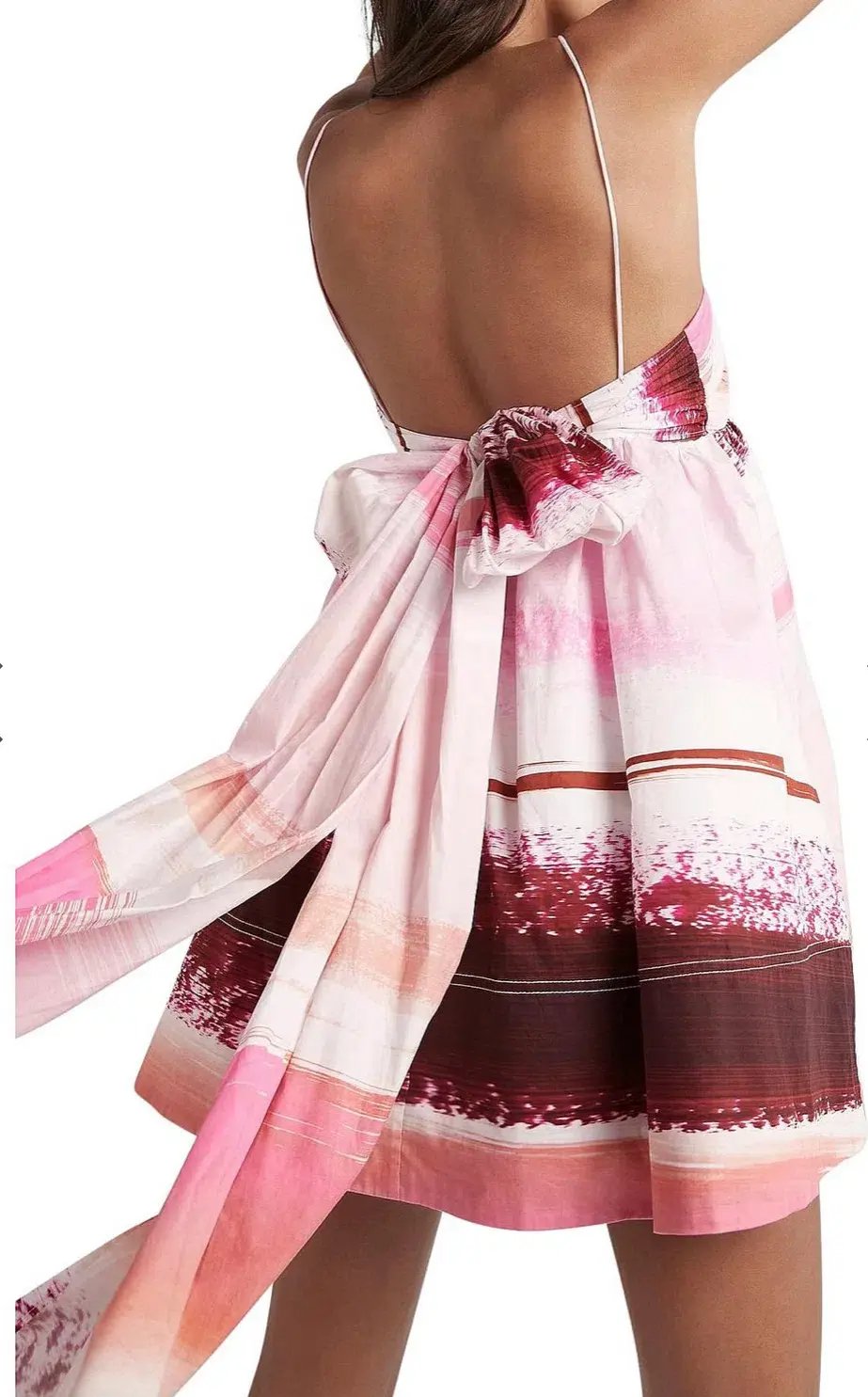 Aje Kasbah Sunset Stripe Ruched Bow Back Mini Dress Pink Print Size 4 photo 3