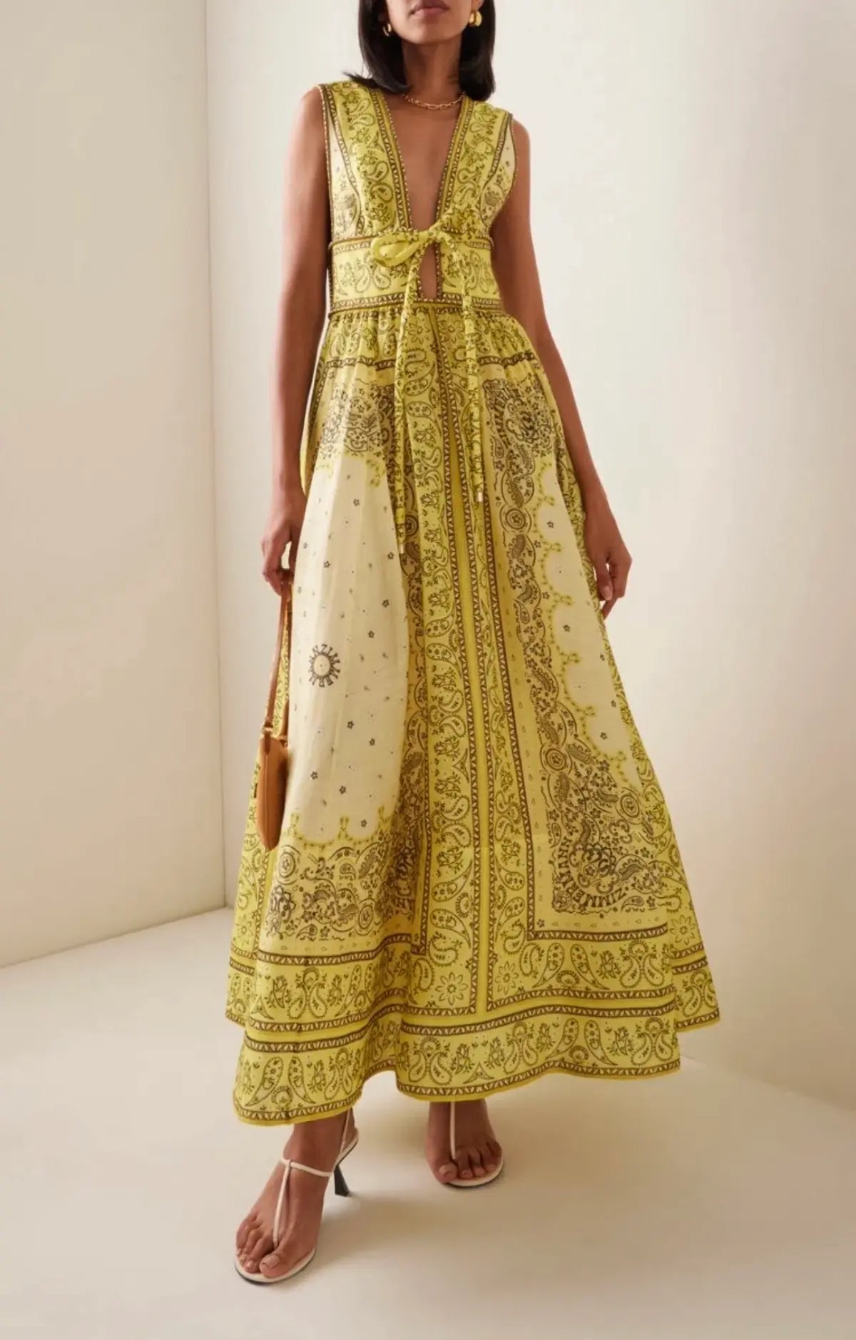 Zimmermann Matchmaker Bow Long Dress Yellow Bandana Size 0 / AU 8 photo 3