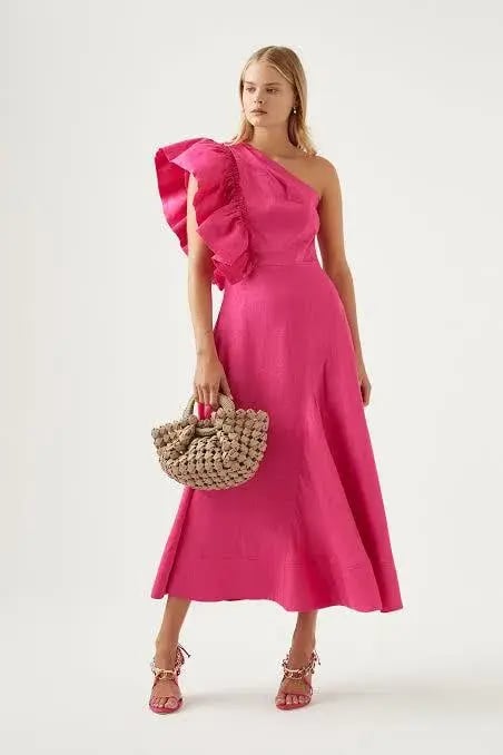 Aje Bonjour Asymmetric Midi Dress Pink Size AU 8 photo 2