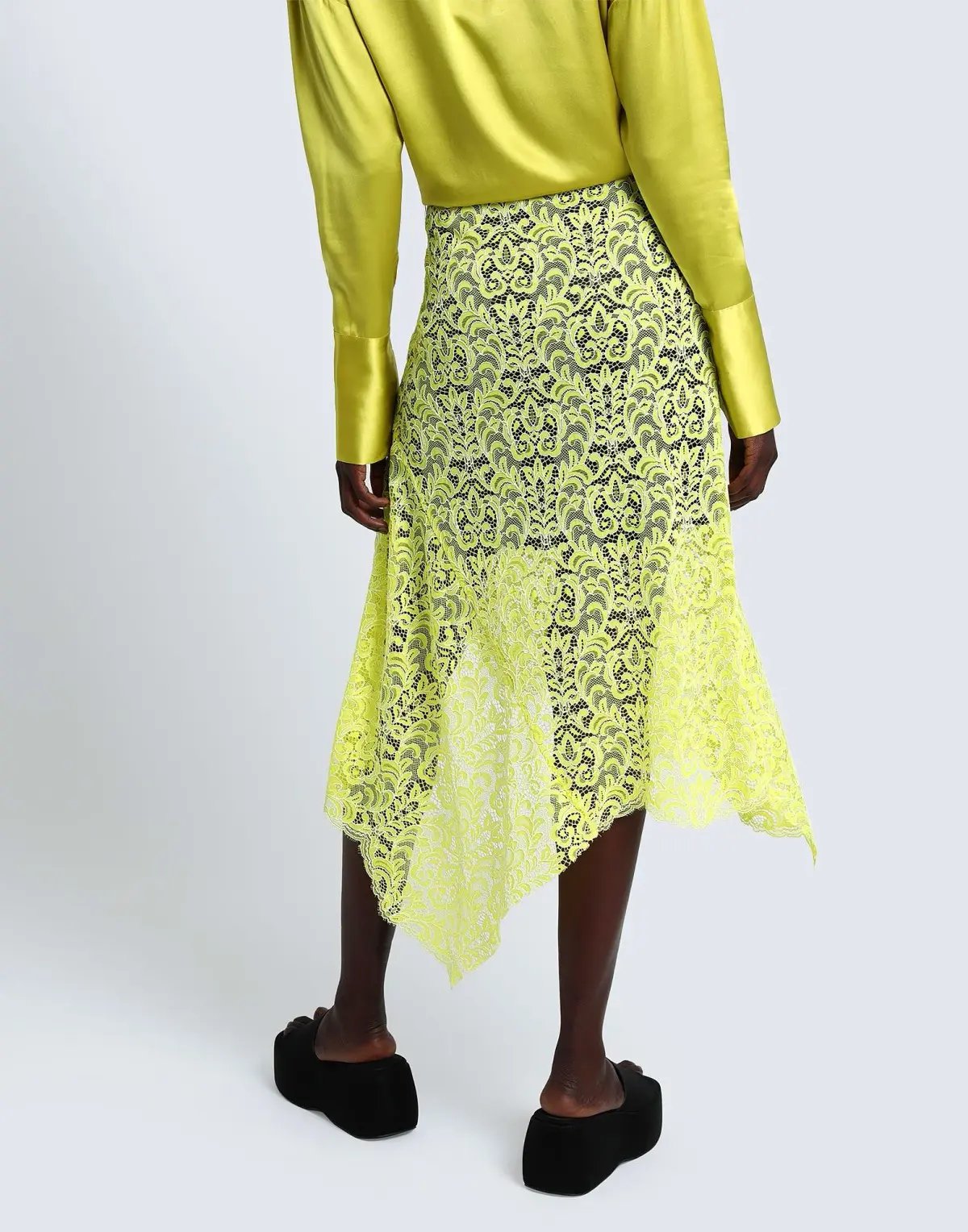 Marques Almeida Lace Layered Midi Skirt Yellow Black Size 10 photo 3
