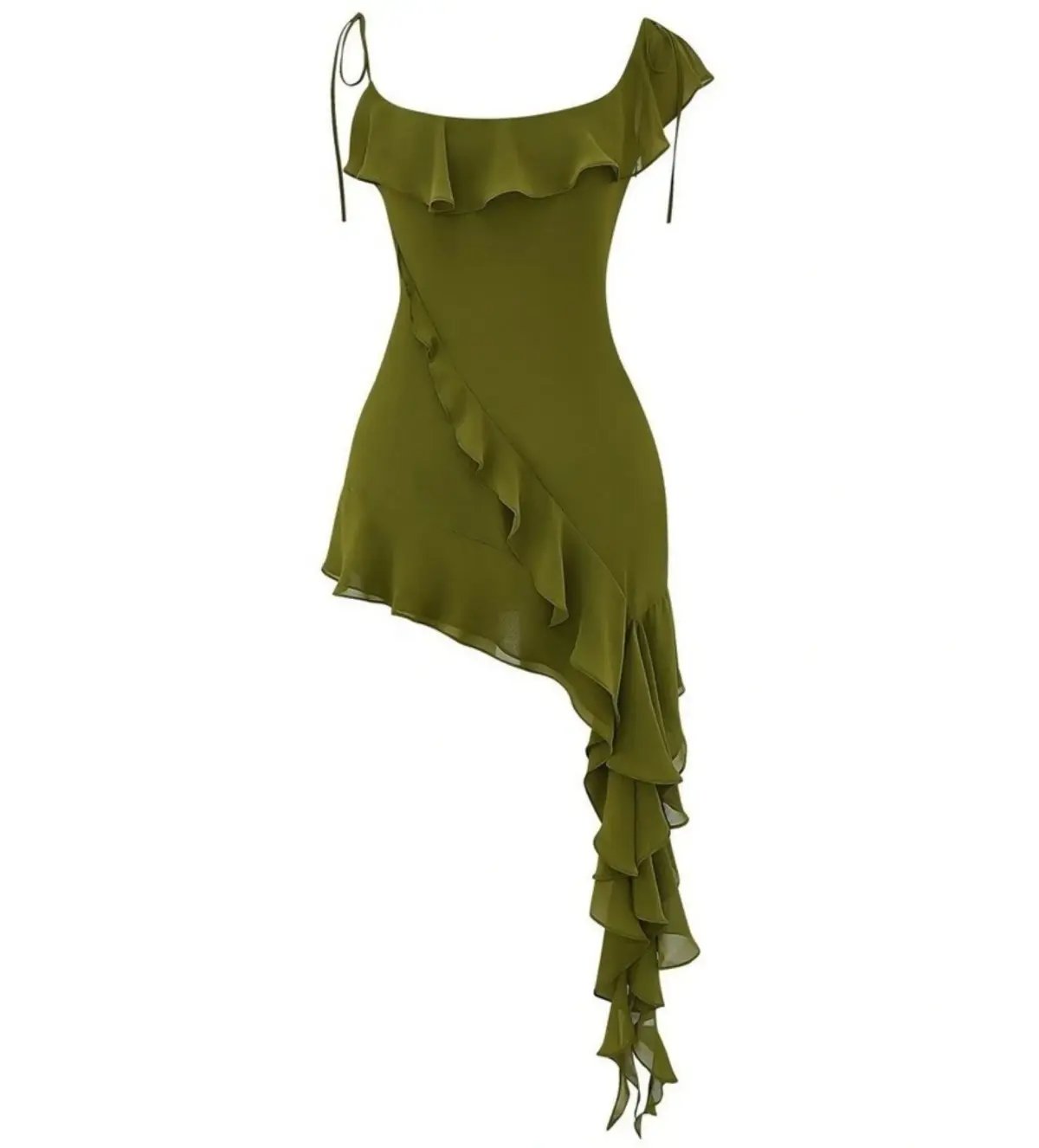 House Of Cb Mercia Ruffle Mini Dress Olive Size M /Au 10 photo 2