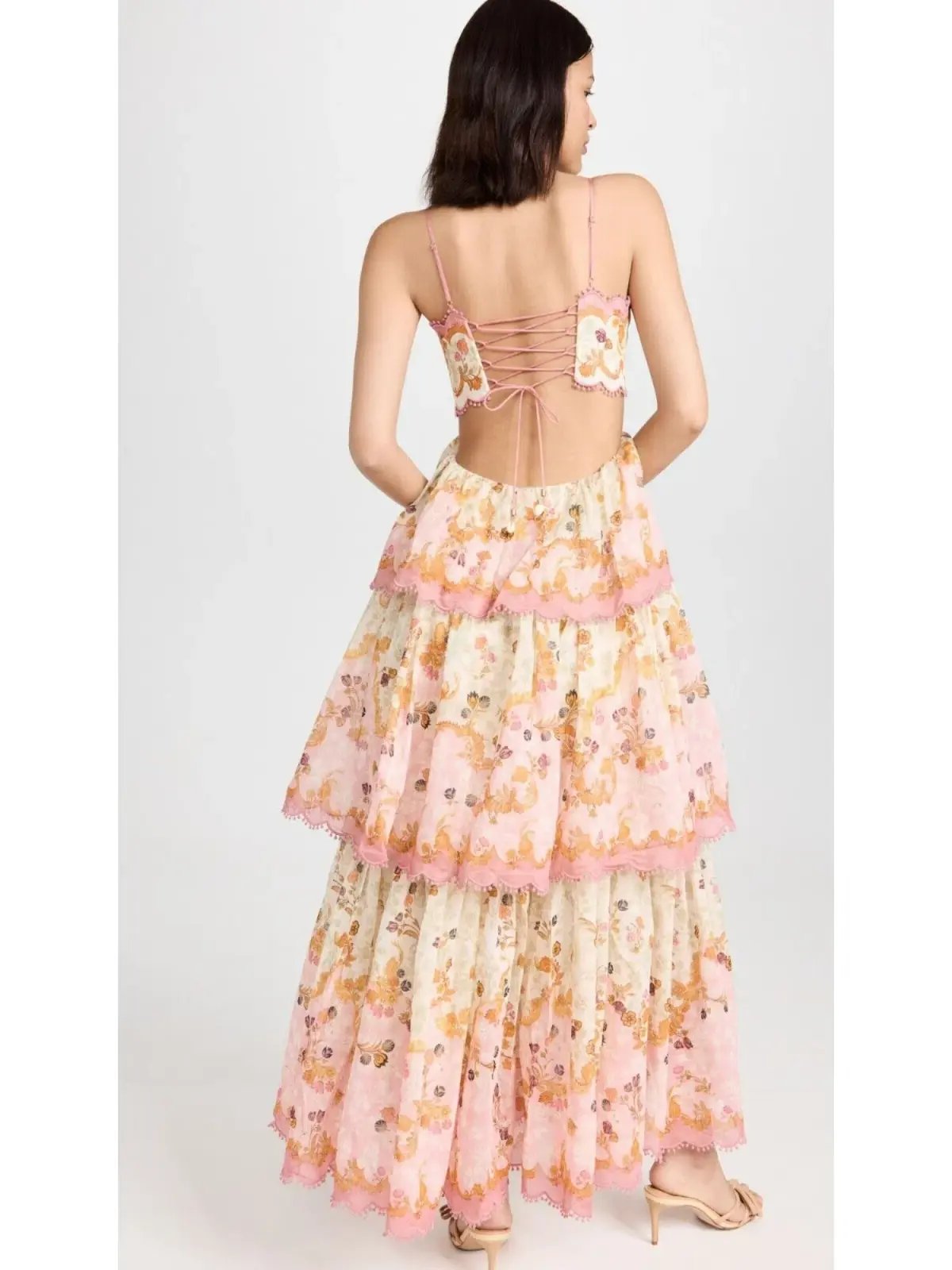 Zimmermann Laurel Frill Midi Dress Pink Green Floral Size 0 / AU 6 photo 3