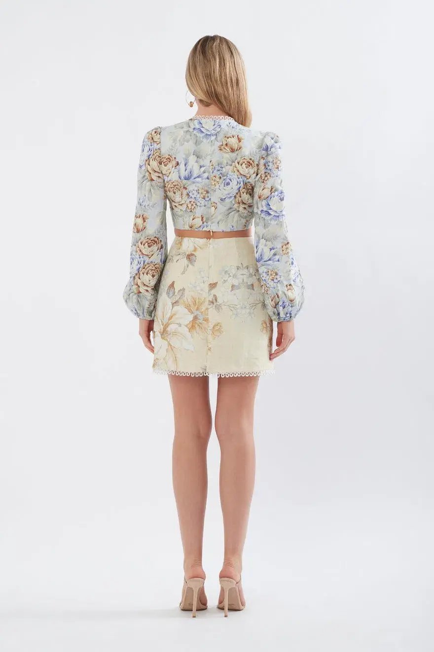 Sonya Moda Cut Out Printed Linen Mini Dress Botanica Print Size 6 photo 2