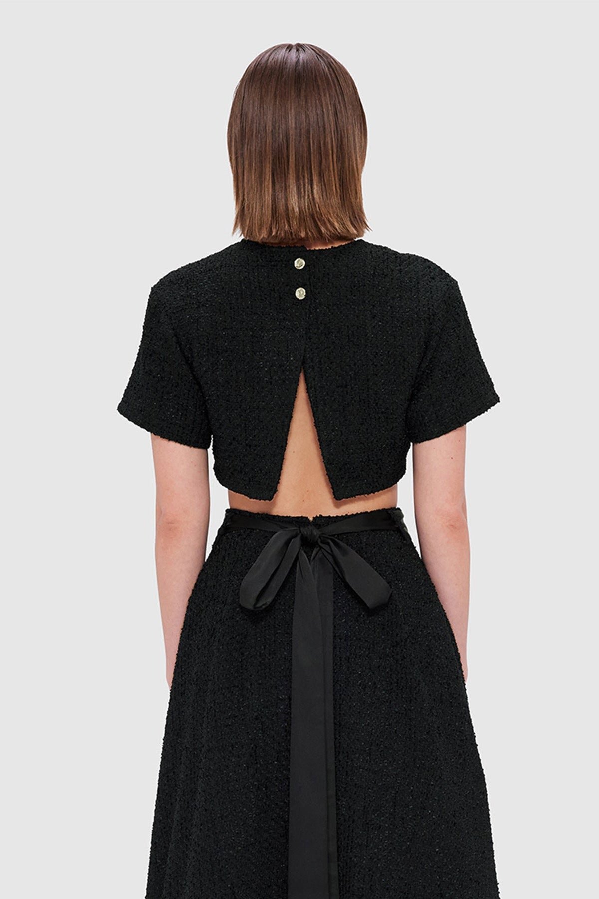 LEO LIN INDIE TWEED SLEEVE TOP - EBONY photo 3