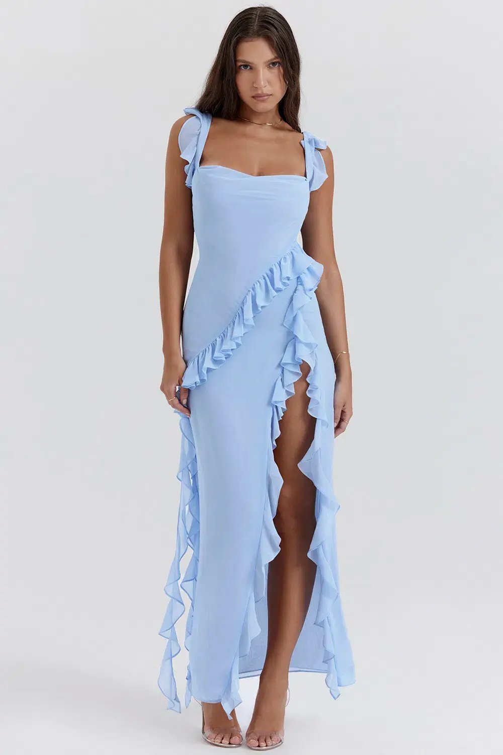 House Of CB Ariela Ruffle Maxi Dress Blue Size M / 10 photo 4