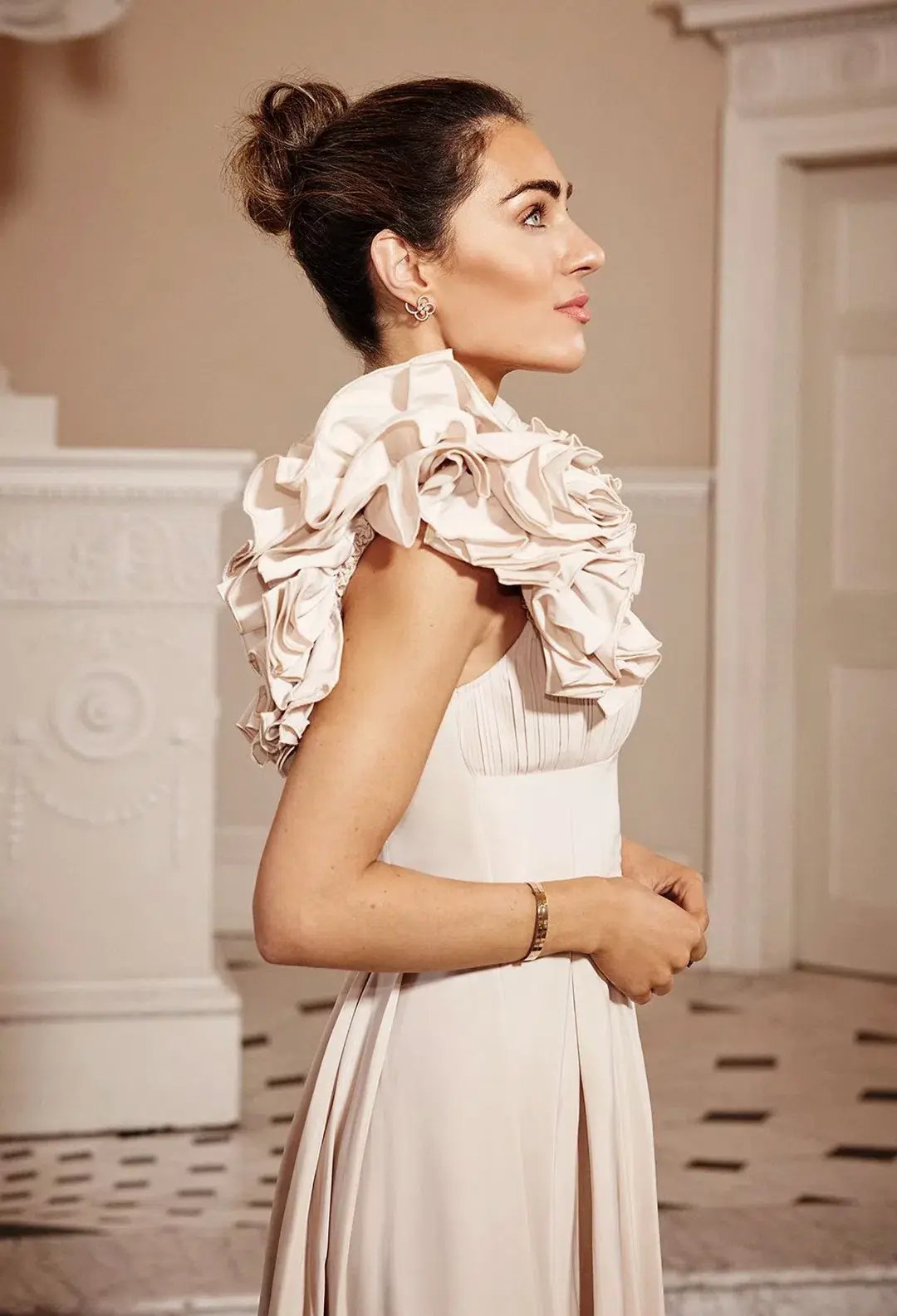 Karen Millen Lydia Millen Petite Taffeta Ruffle Woven Dress Ivory Size XS / AU 6 photo 3
