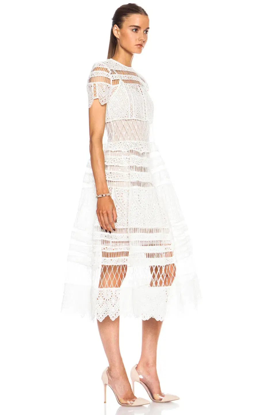 Zimmermann Riot Eyelet Bell Nylon Blend Midi Dress White Size 0 / AU 8 photo 3