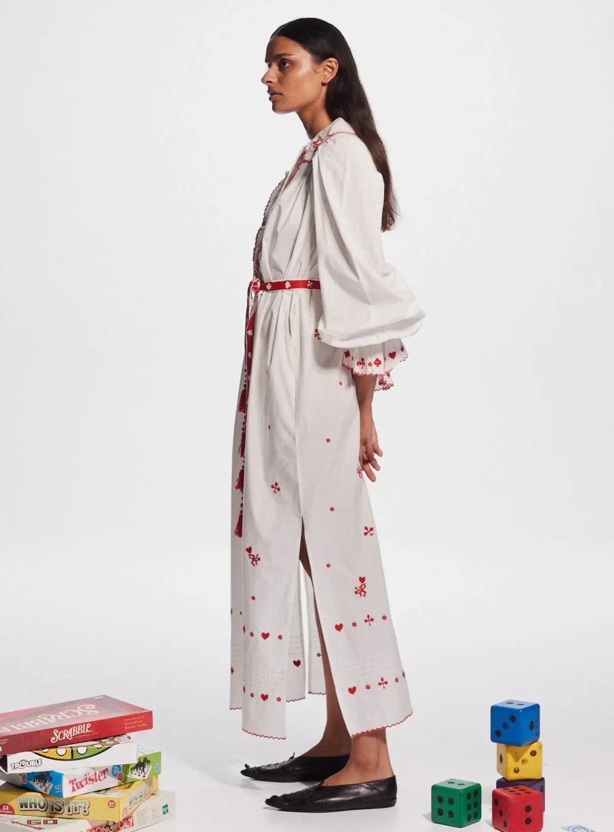 Alemais Hearts Embroidered Midi Dress White/Red Size 14 photo 4