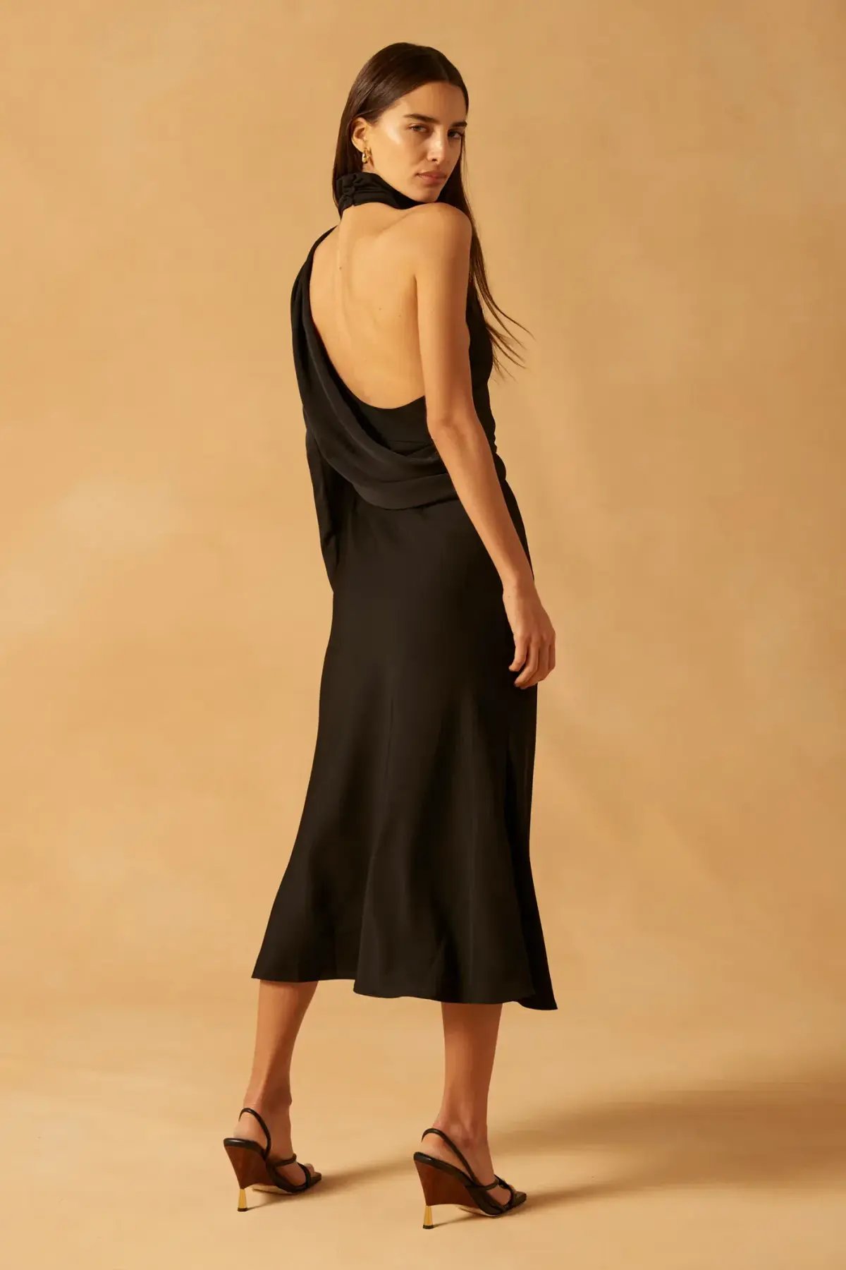 Misha Georgetta Satin Midi Dress Black Size 8/S photo 2