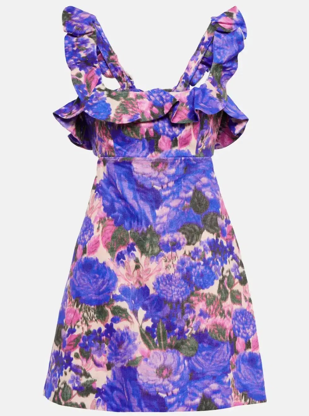 Zimmermann High Tide Frilled Mini Dress In Purple Ikat Floral Size 2 / AU 12 photo 3