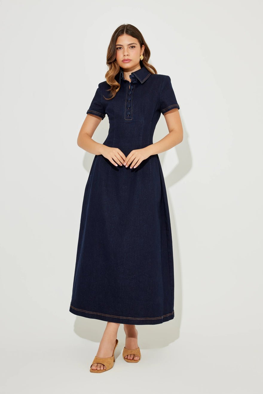 Odd Muse The Ultimate Muse Denim Collared Midi Dress - Blue photo 3