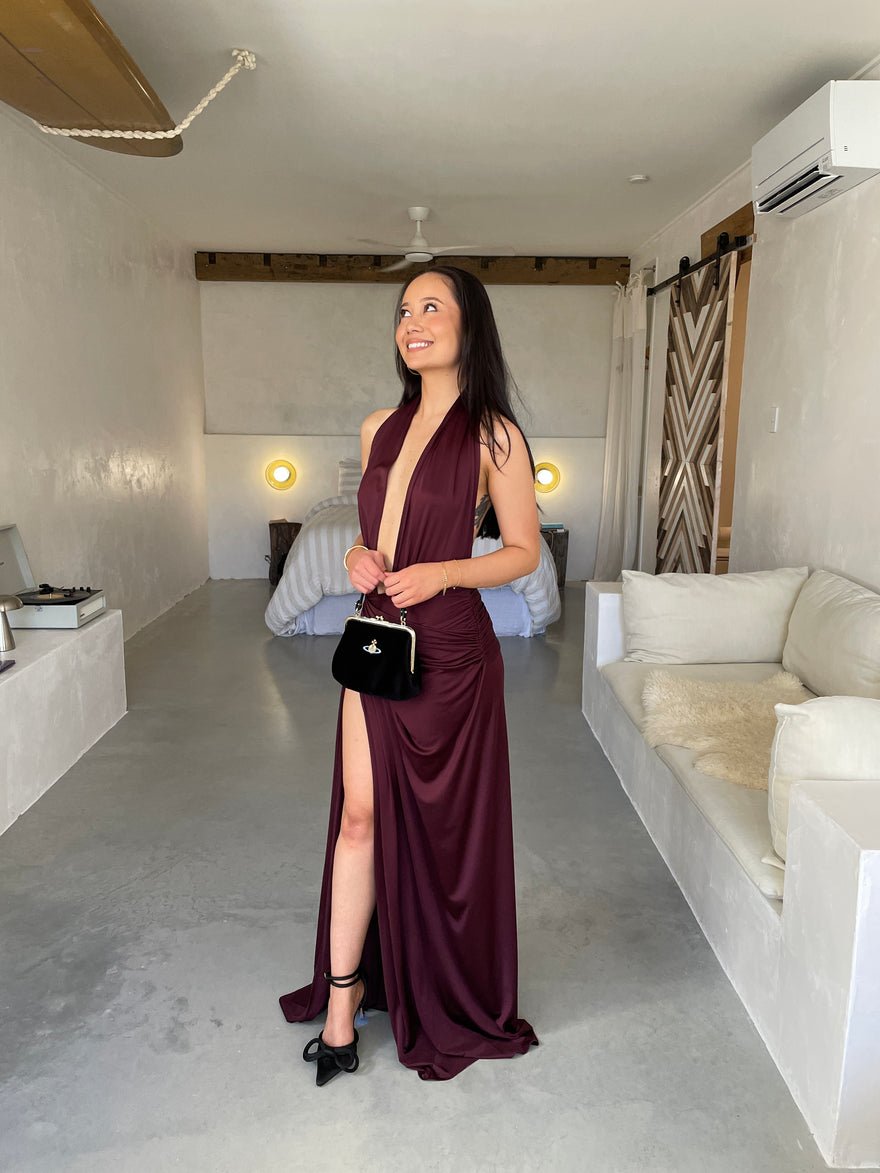Courtney Zheng Selene Plunge Jersey Gown in Plum photo 2
