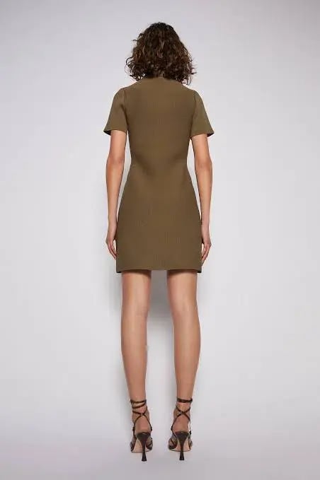 Scanlan Theodore Crepe Knit Patch Pocket Mini Dress Khaki Size 6 / XS photo 2