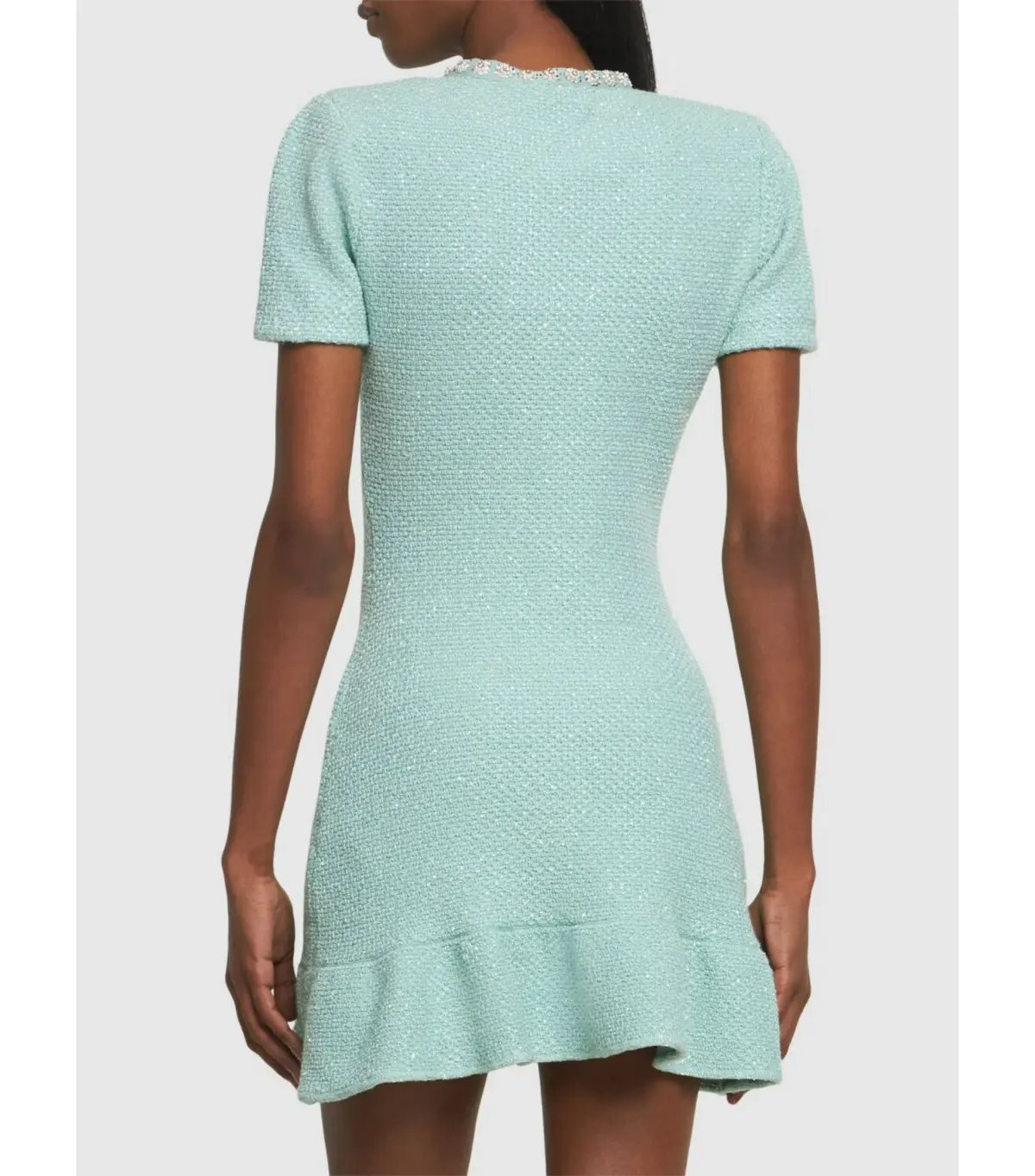Self Portrait Tweed Embellished Mini Dress Green Size AU 8 photo 2