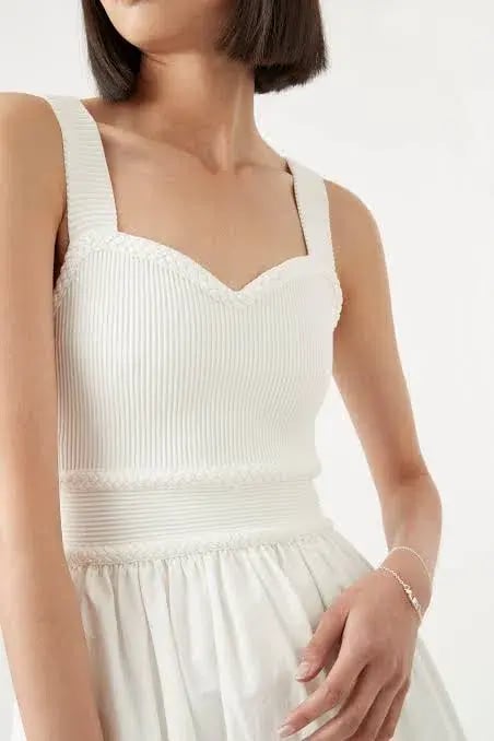 Aje Romarin Knit Bodice Midi Dress White Size 16 photo 3