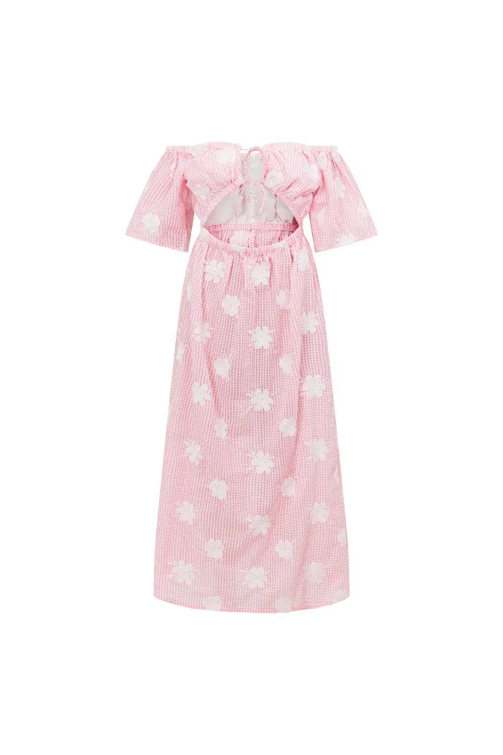 Sabo Skirt Nalu Off Shoulder Dress Gingham Pink/White Size XL / AU 14 photo 9