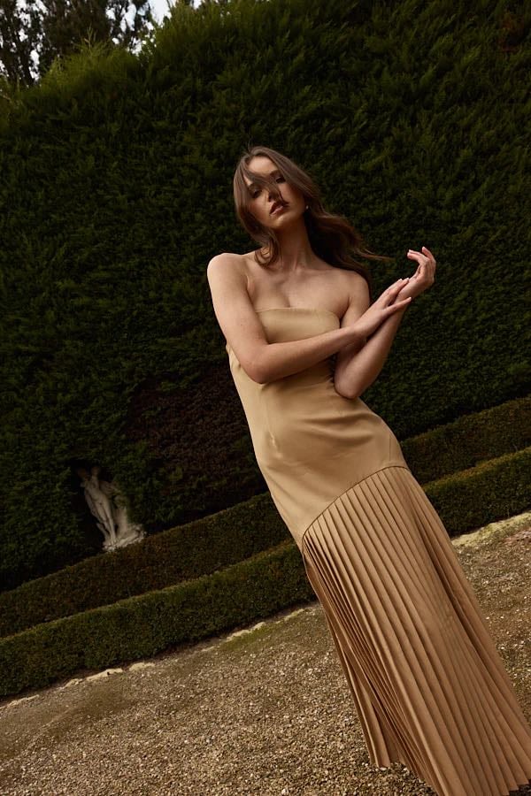 Bianca and Bridgett Mara Pleated Dress - Beige photo 3