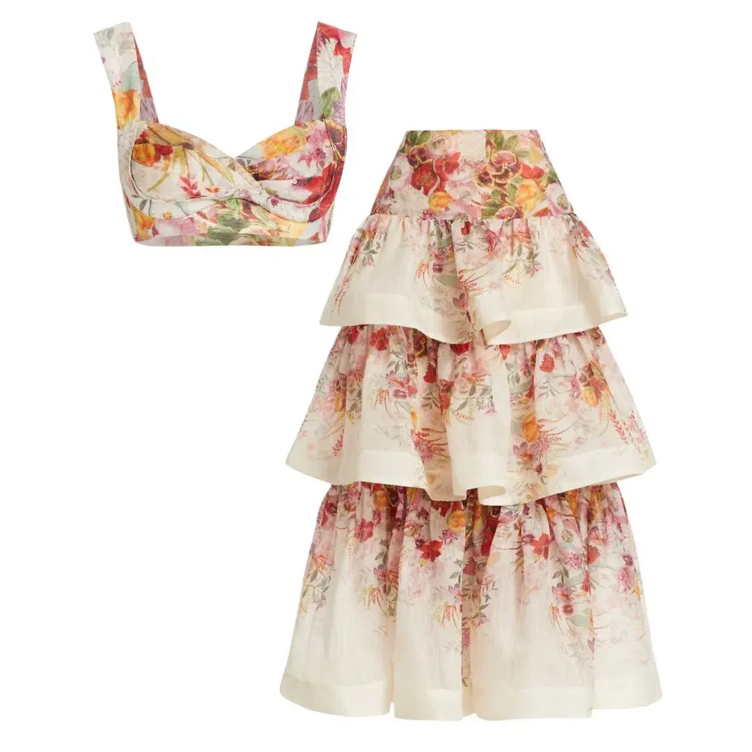Zimmermann Elka Poppy Wonderland Bralette And Skirt Set Floral Size 1/Au 10 photo 3