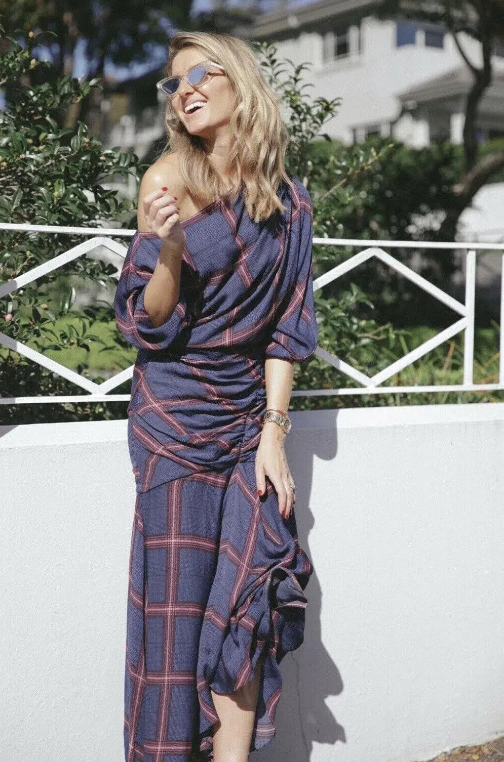 Camilla and Marc Alaine Check Midi Dress Navy/Print Size 8 photo 3