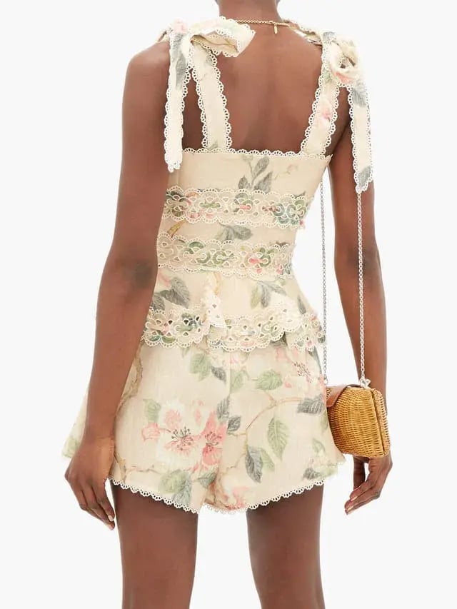 Zimmermann Kirra Floral Set Top and Shorts Beige Size 1 / AU 8 photo 3