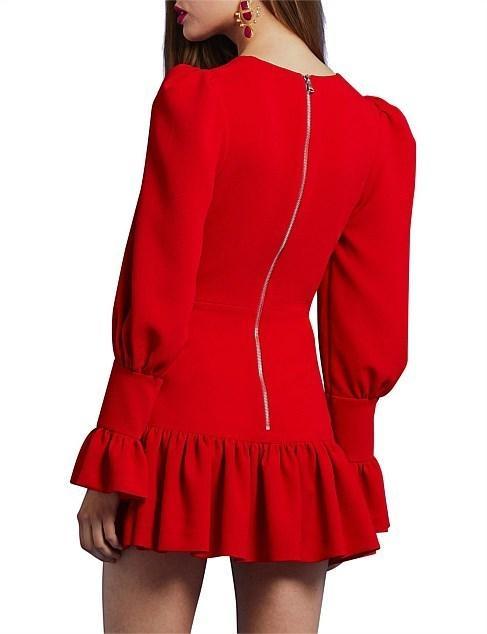 By Johnny Anna V Tulip Sleeve  Dress Red Size 6 photo 2
