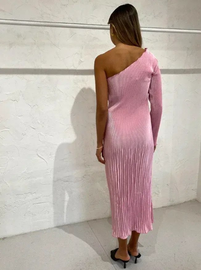 L'Idee Soiree Dress One Shoulder Sleeve Dress in Pink Size 8 photo 3