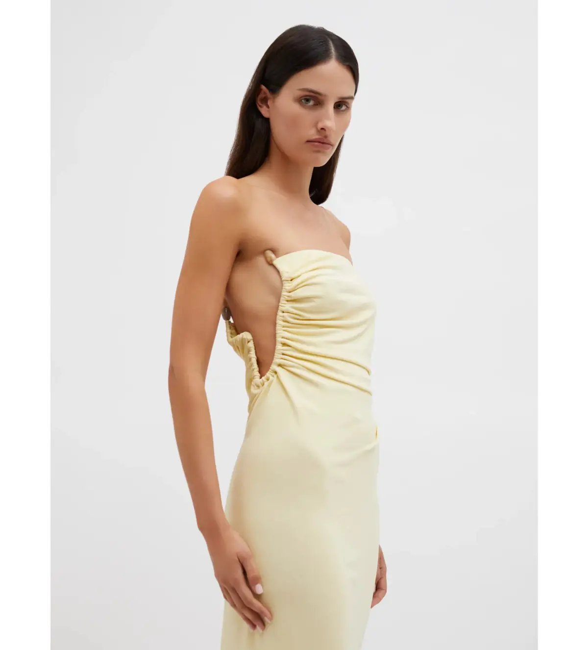 Christopher Esber Odessa Arced Side Strapless Gown Yellow Size AU 6 photo 3