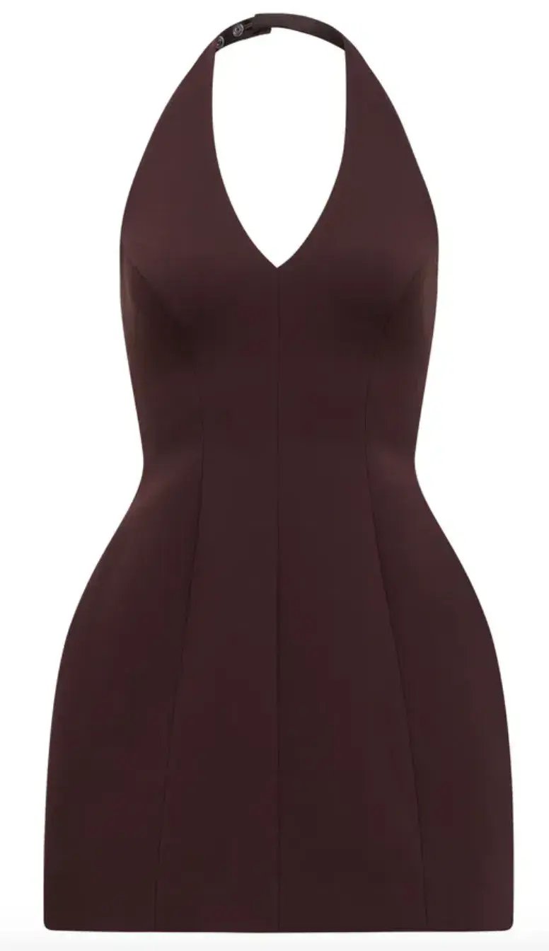 Riley Petite Structured Halter Mini Dress chocolate size 10 photo 5