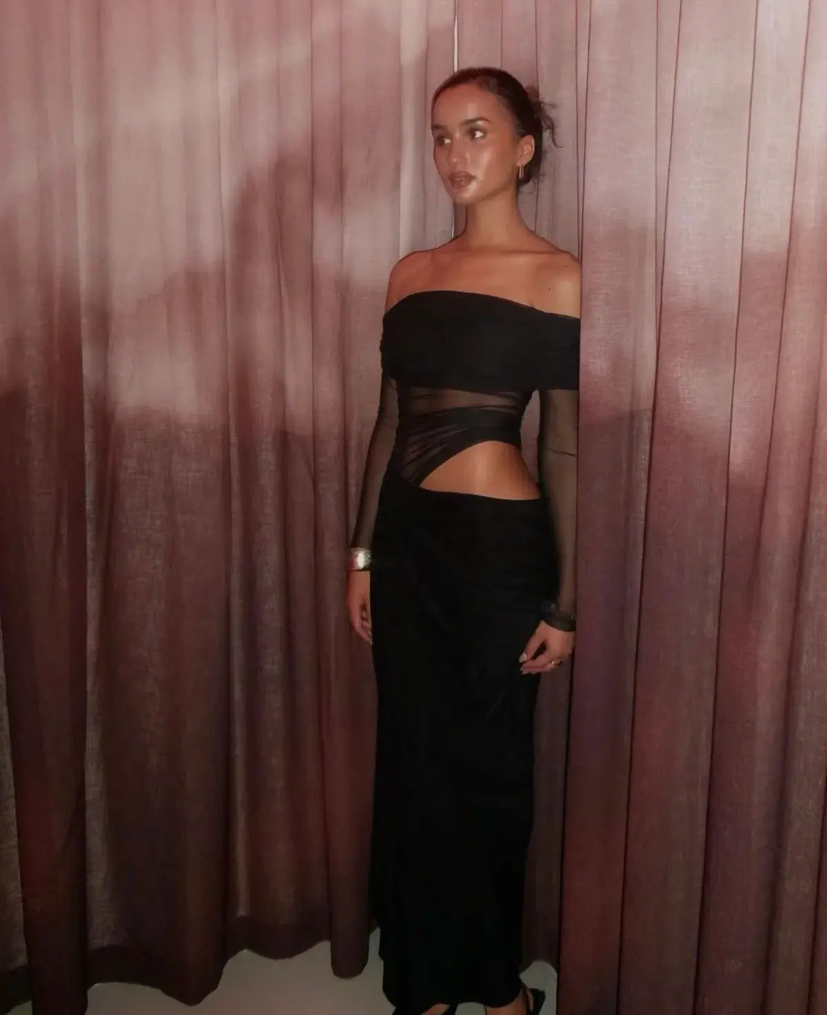 Benni Yasmine Off Shoulder Maxi Dress Black  Size 8 photo 3