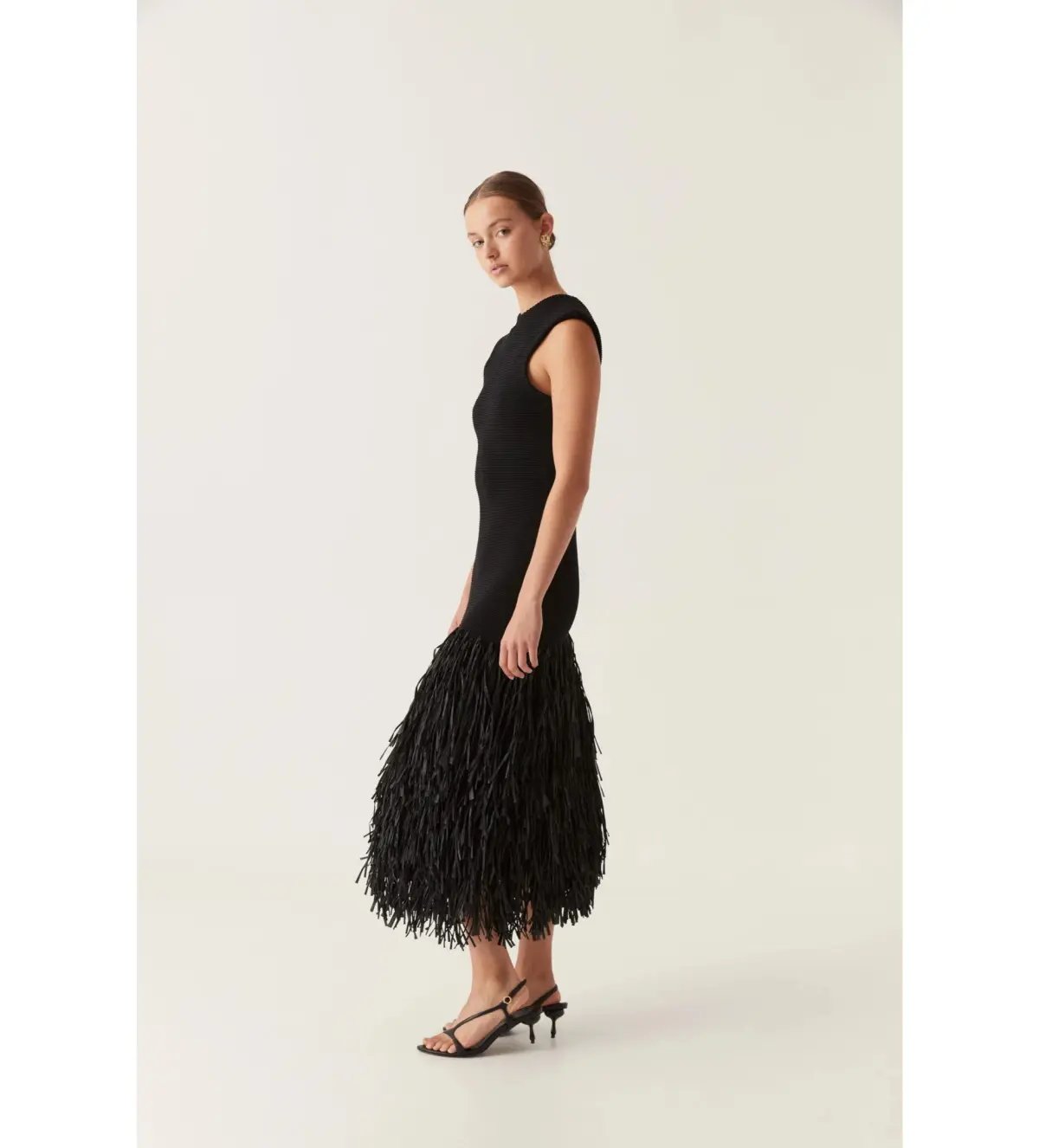 Aje Raffia Rushes Knit Midi Dress in Black Size XS/AU 6 photo 2