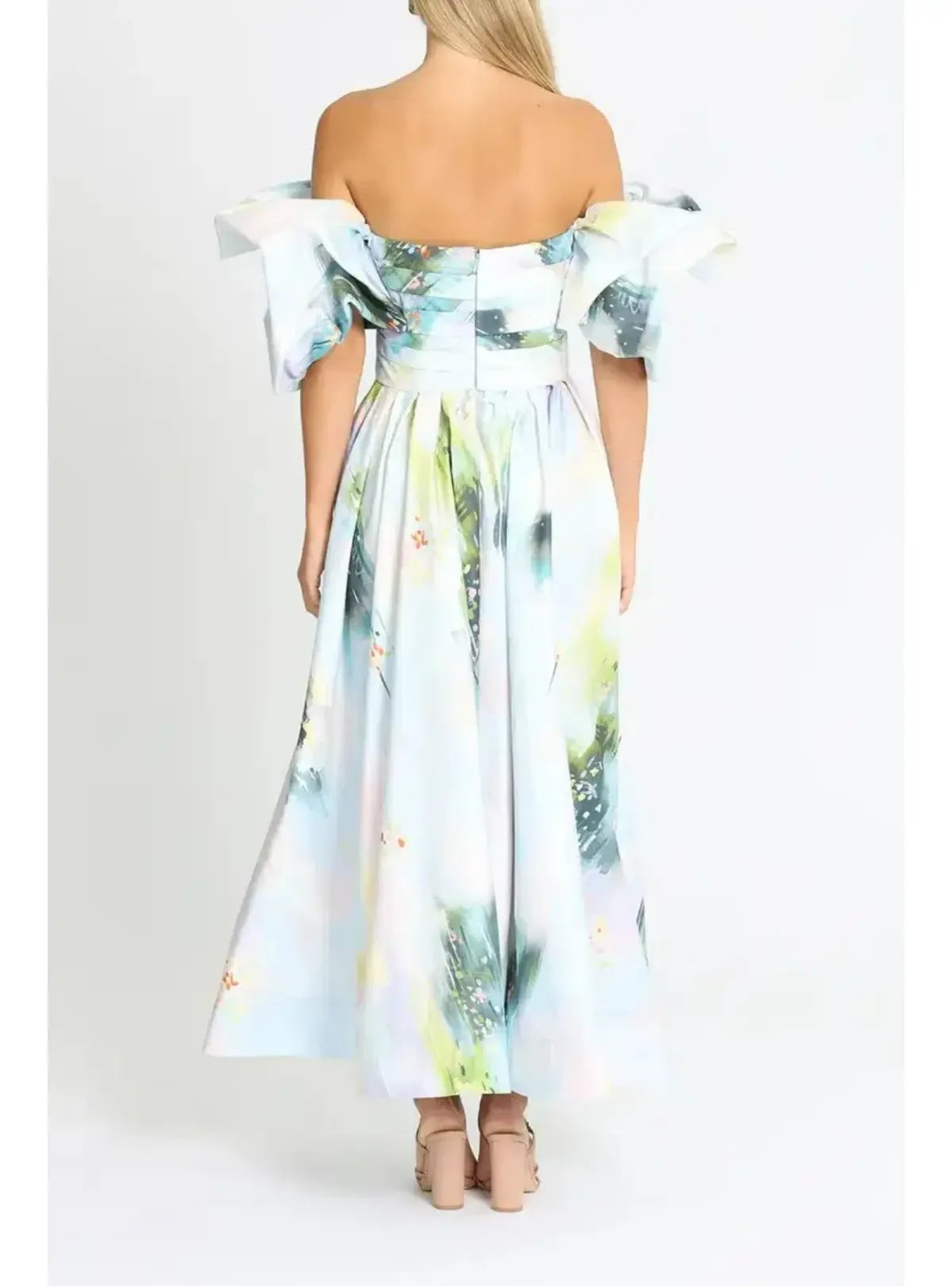 Leo Lin Matilda Puff Sleeve Midi Dress Willow Print Size AU 12 photo 3