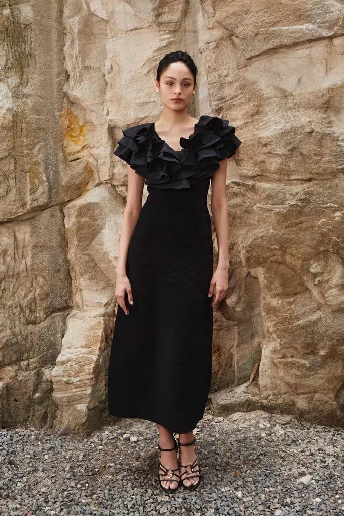 Aje Transcendent Ruffle Midi Dress Black Size 8 photo 2