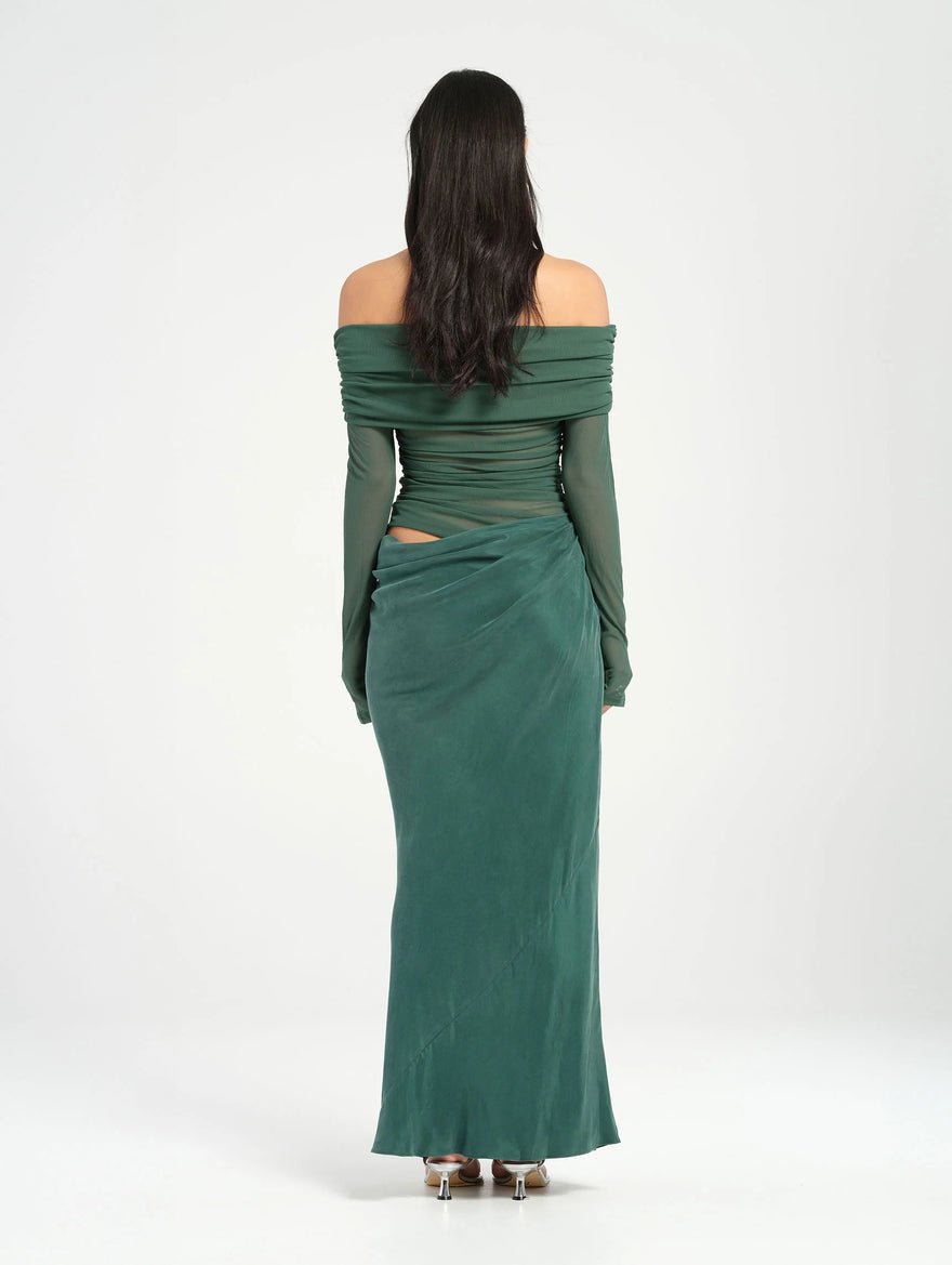 Benni Yasmin Off Shoulder Maxi Dress in Pine photo 3