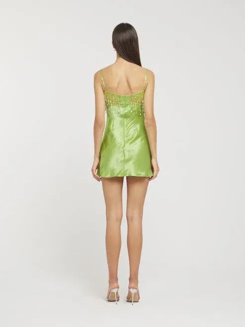 Asta Resort Yasmin Hand Beaded Mini Dress in Chartreuse Size Small / AU 8 photo 3