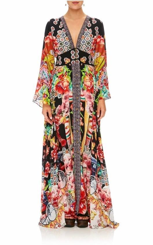 Camilla Painted Land Kimono Sleeve Dress with Shirring Detail Print Size 12 photo 4