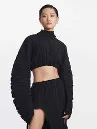 Dion lee Pleated Cocoon LS Top and Skirt Black Size 8 photo 2
