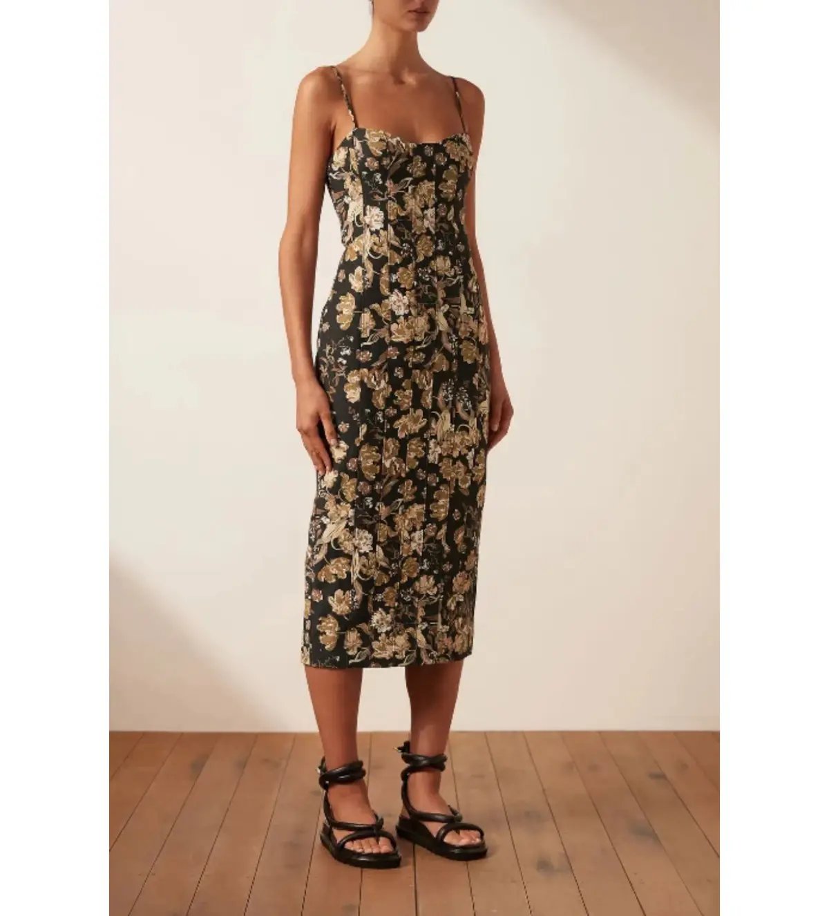 Shona Joy Palermo Linen Fitted Midi Dress Multi Floral Size 10 photo 2