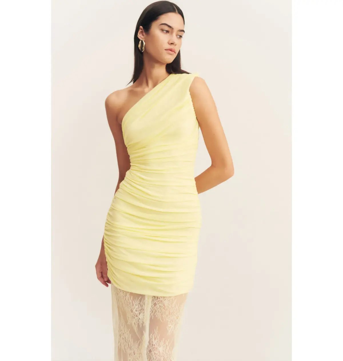 Shona Joy Martine Lace Gathered Dress Sherbet Yellow Size AU 8 photo 2