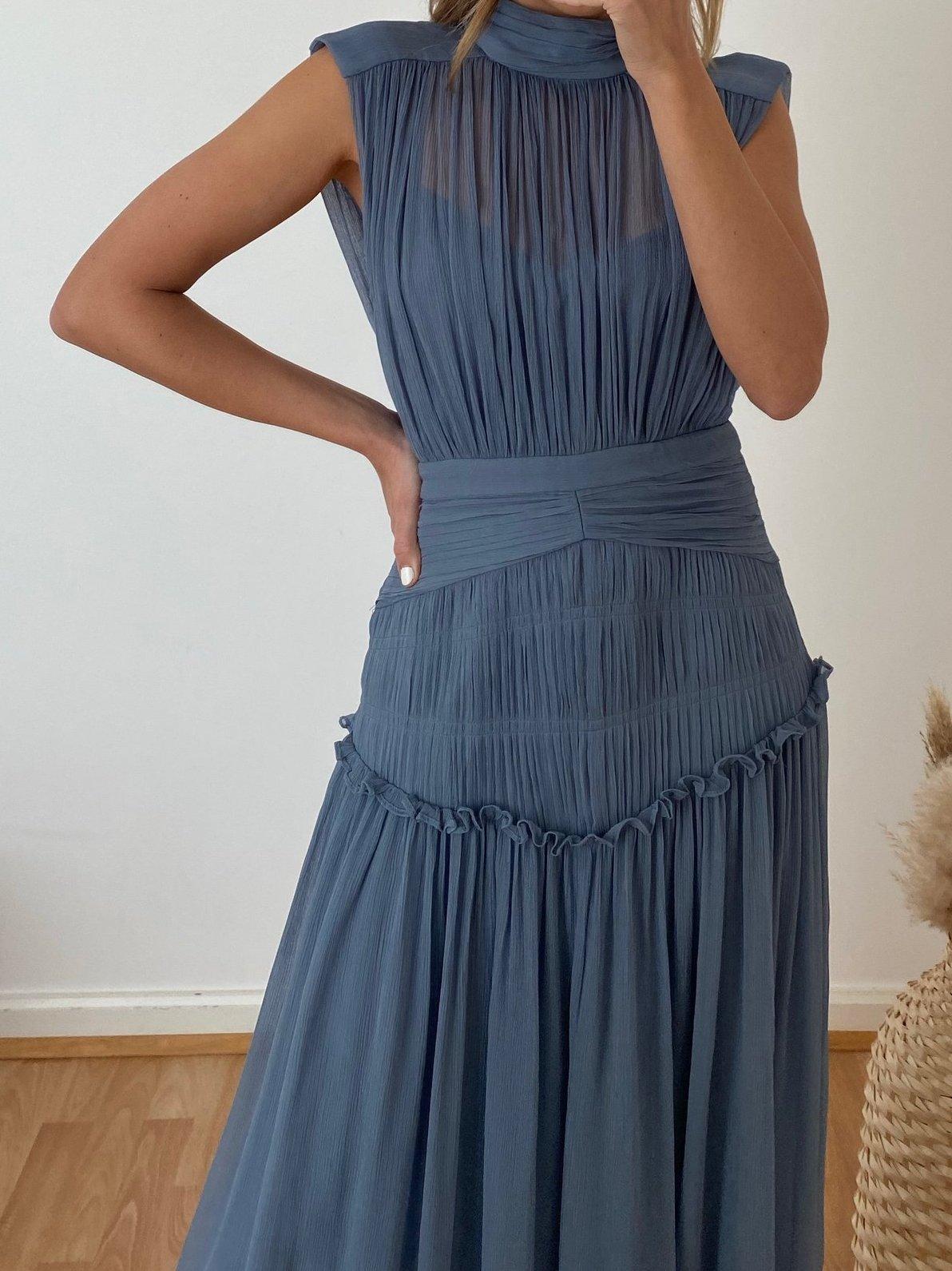 Shona Joy Kayla High Neck Midi Dress Blue Size 8 photo 5