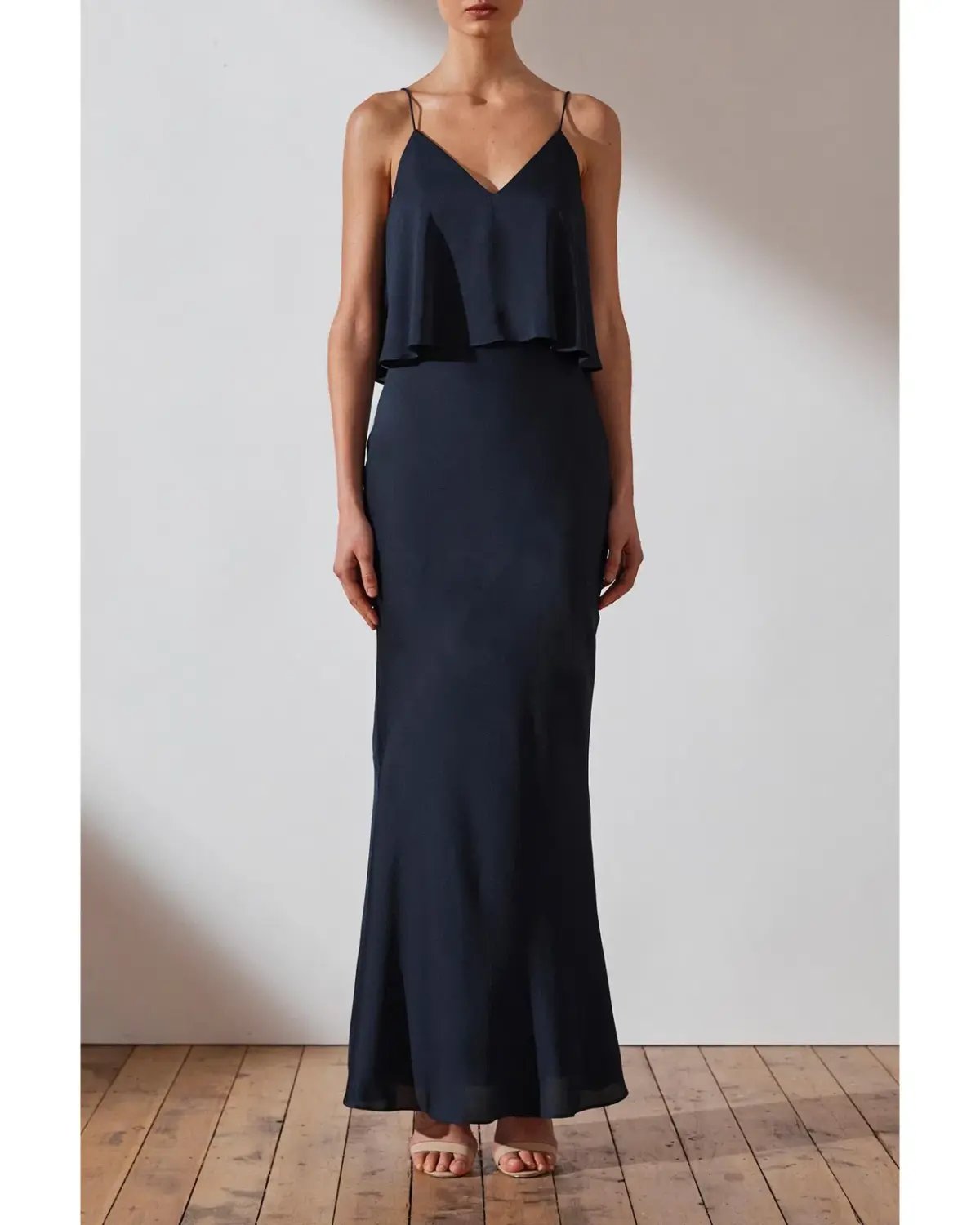 Shona Joy Bias Frill Slip Maxi Dress Navy Size 8 photo 4