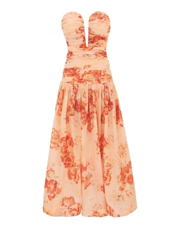 Zimmermann Cascadian Strapless Midi Dress Red Botanical Floral Size 0 / AU 8 photo 4