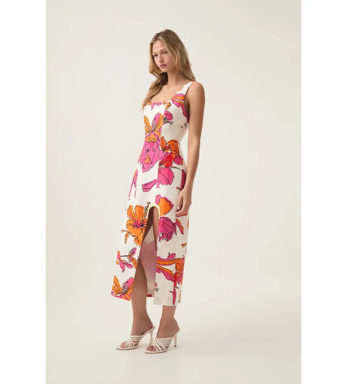 Aje Flourish Midi Dress in Vivid Hibiscus Size AU 6 photo 2