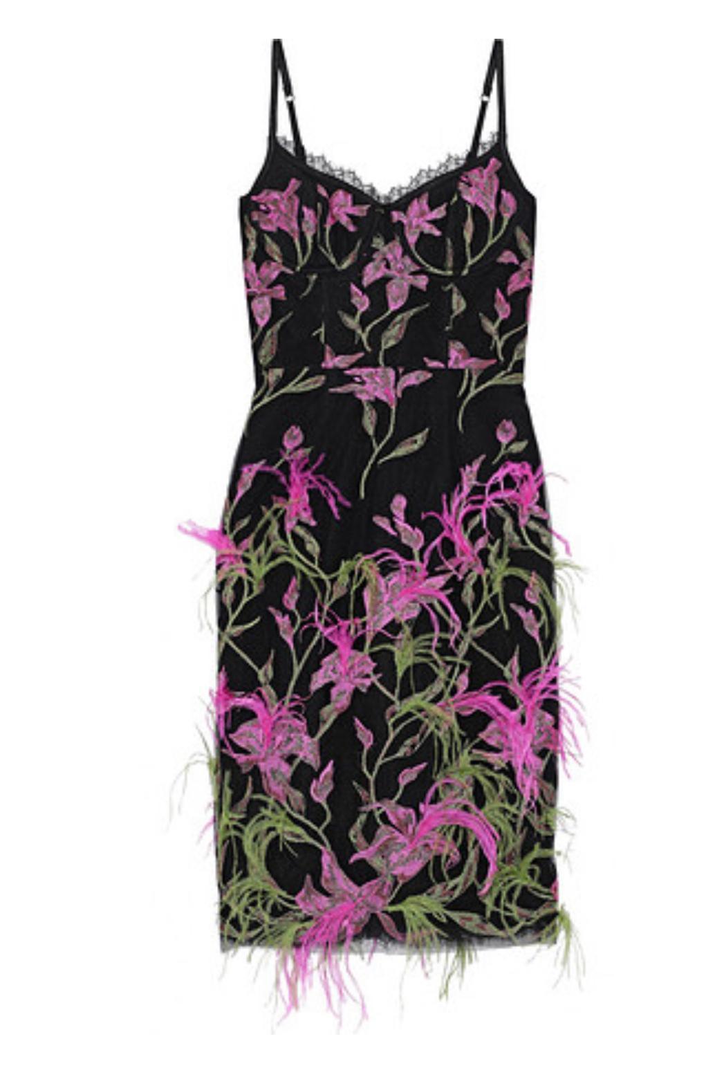 Marchesa Notte Feather Embellished Embroidered Tulle Dress Black Size 12 photo 3