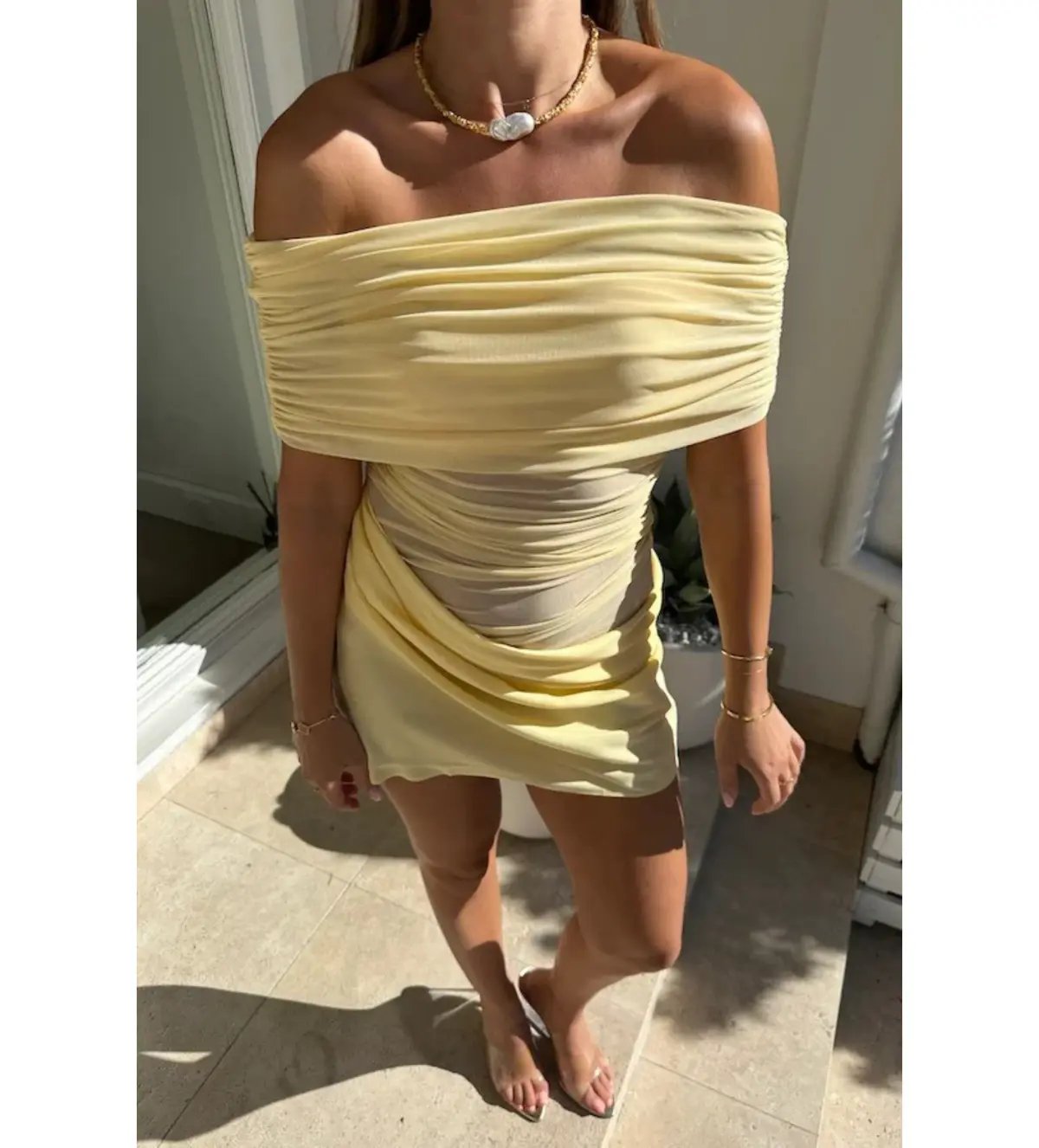 Benni Nico Off Shoulder Mini Dress Butter Size AU 6 photo 3