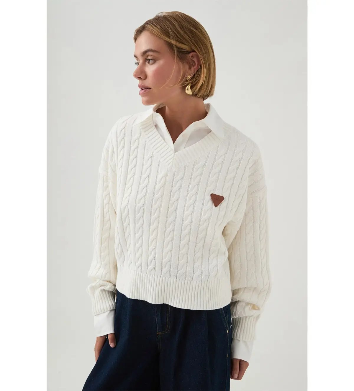 Aje Naia Cropped Cable Knit in Ivory Size photo 4
