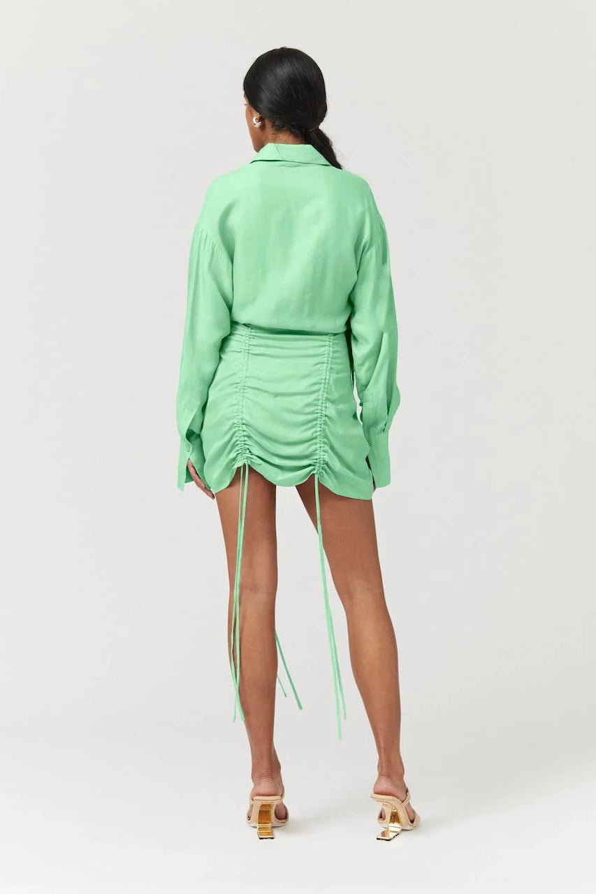 SUBOO HALLEY RUSHED MINI SHIRT DRESS - APPLE GREEN photo 4