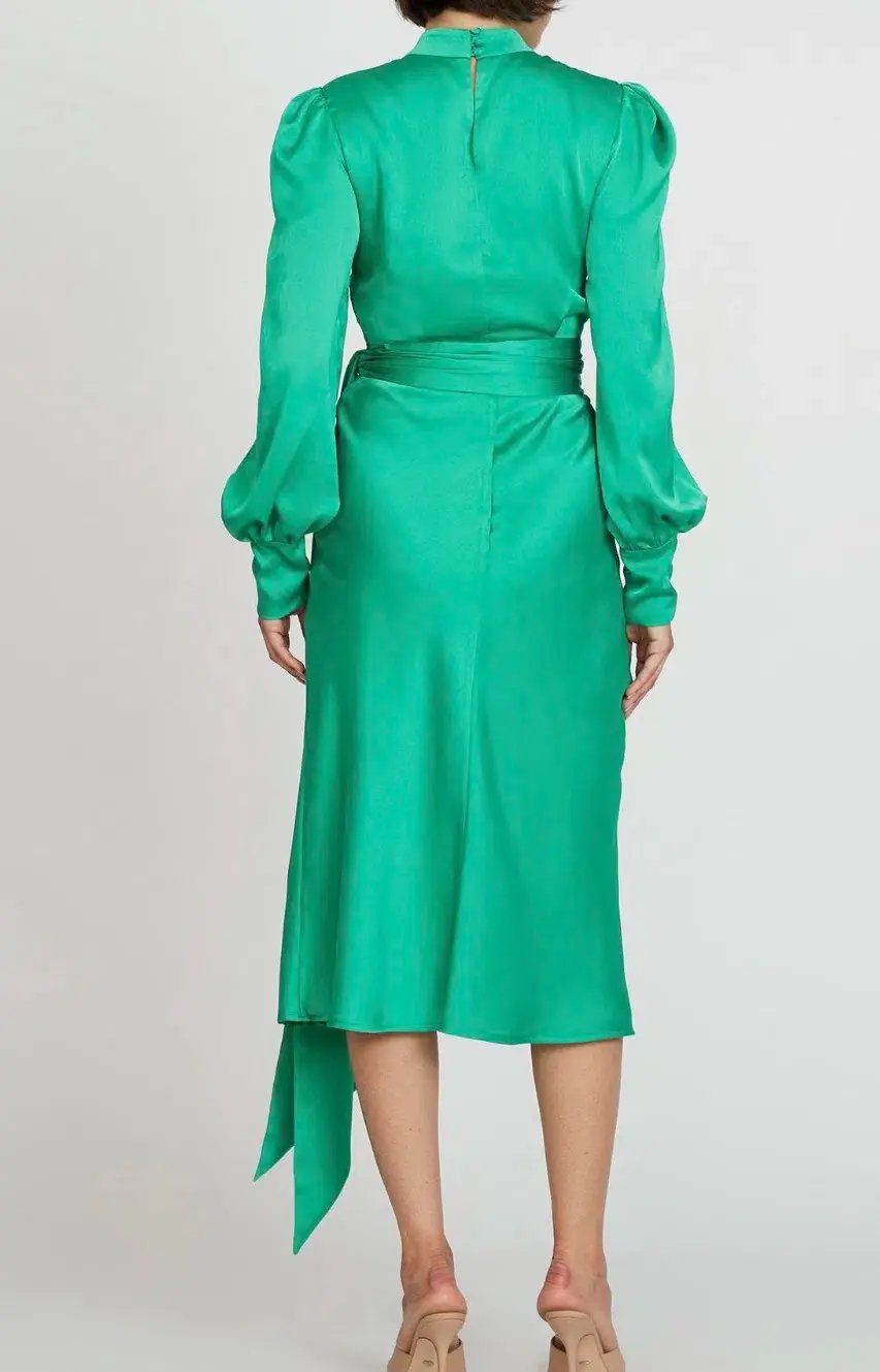 By Johnny Camellia Slice Midi Dress Green Size 10 photo 3