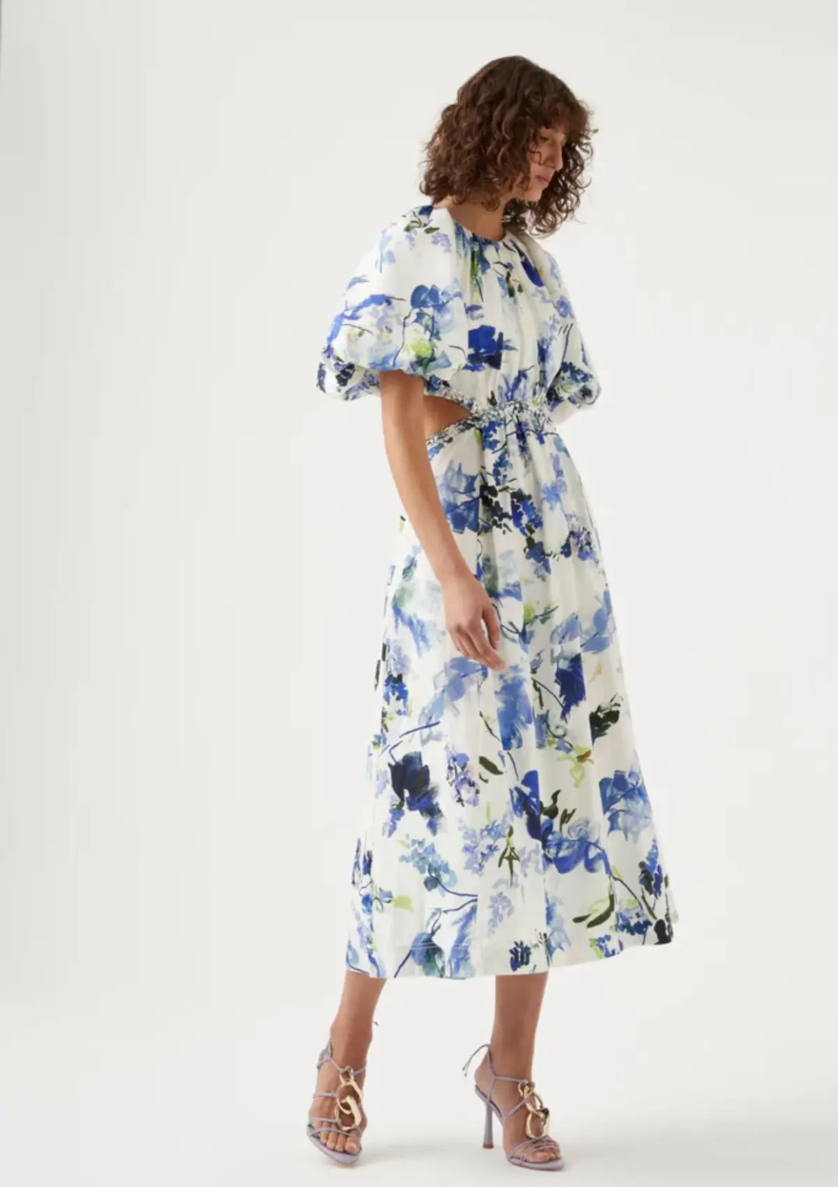 Aje Capucine Puff Sleeve Midi Dress Blue Floral Size 10 photo 2