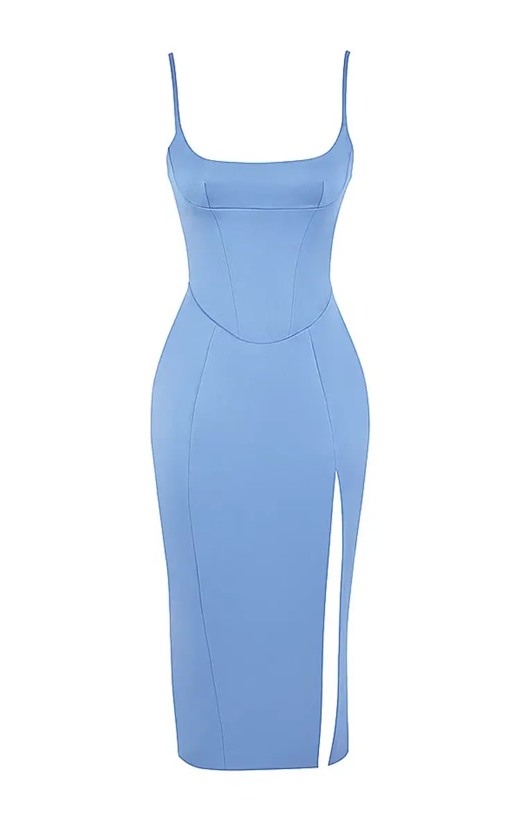 House of CB Casimira Satin Corset Midi Dress Blue Size M/AU 10 photo 7