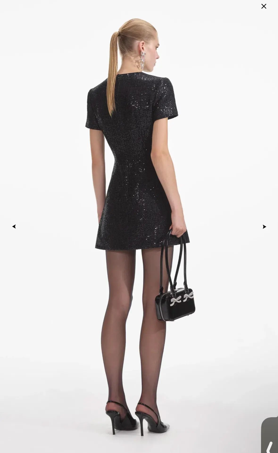 Self portrait BLACK BOUCLE BOW MINI DRESS Size Large photo 3